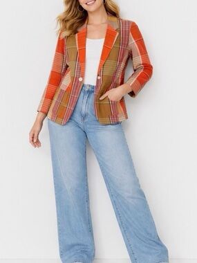 Isaac Mizrahi Multicolor Cotton Plaid Blazer